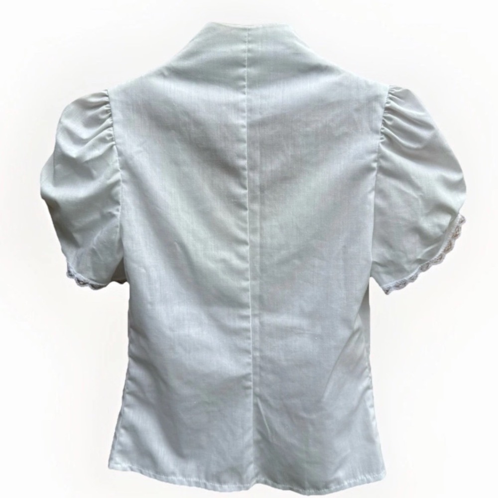 Jessica's Gunnies VTG Blouse Women 7 White Lace Trim Puff Short Sleeve Prairie - Picture 3 of 10